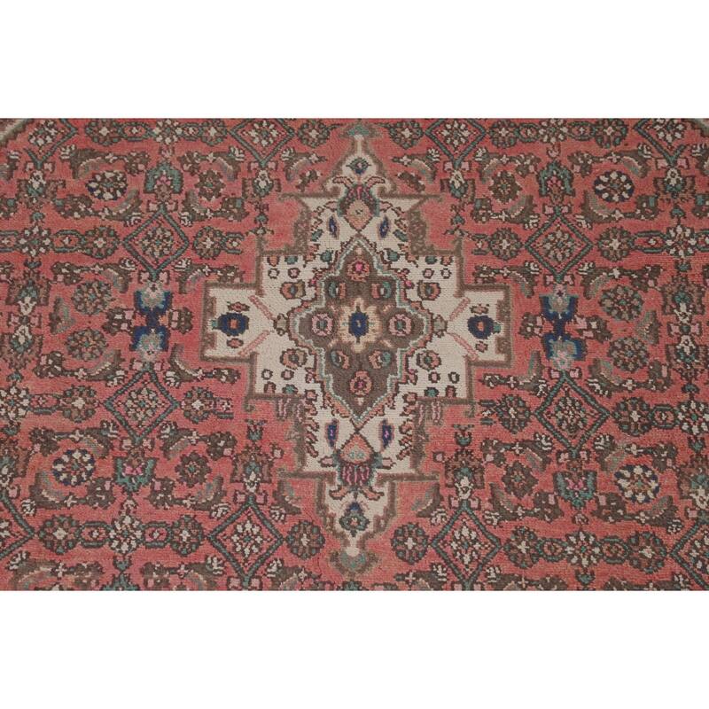 Geometric Pink Hamedan Persian Vintage Rug Hand-Knotted Wool Carpet - 6'7"x 9'7"
