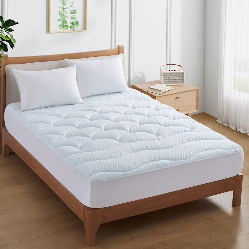 Cooling Waterproof Quilted Mattress Pad with Deep Pocket 16", Breathable Air-Layer Cooling Fabric Mattress Topper Cover.