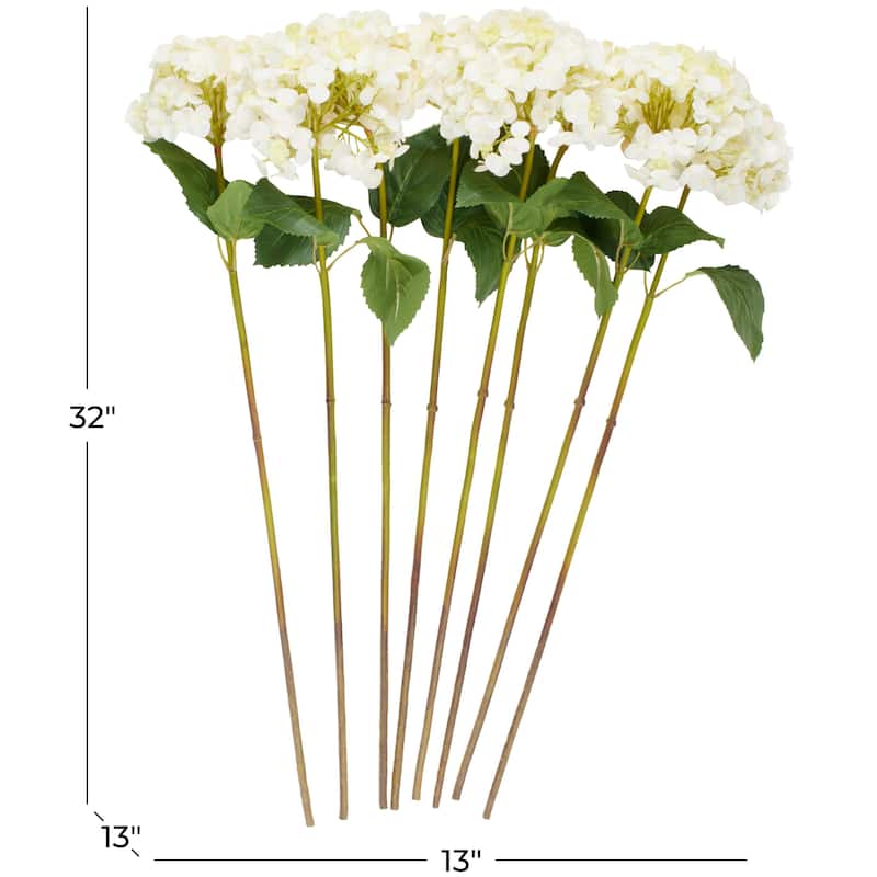 Faux Foliage Hydrangea Tall Artificial Flower Stem - Set of 8 - Roche River Decor - White