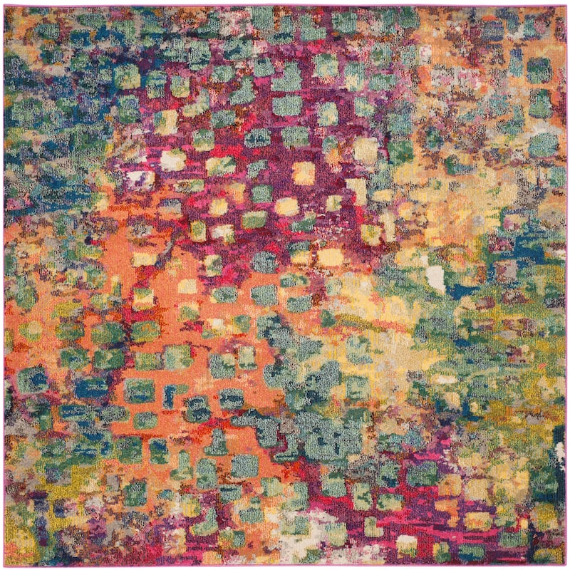 SAFAVIEH Monaco Panna Boho Abstract Modern Watercolor Area Rug - 9' Square - Pink/Multi