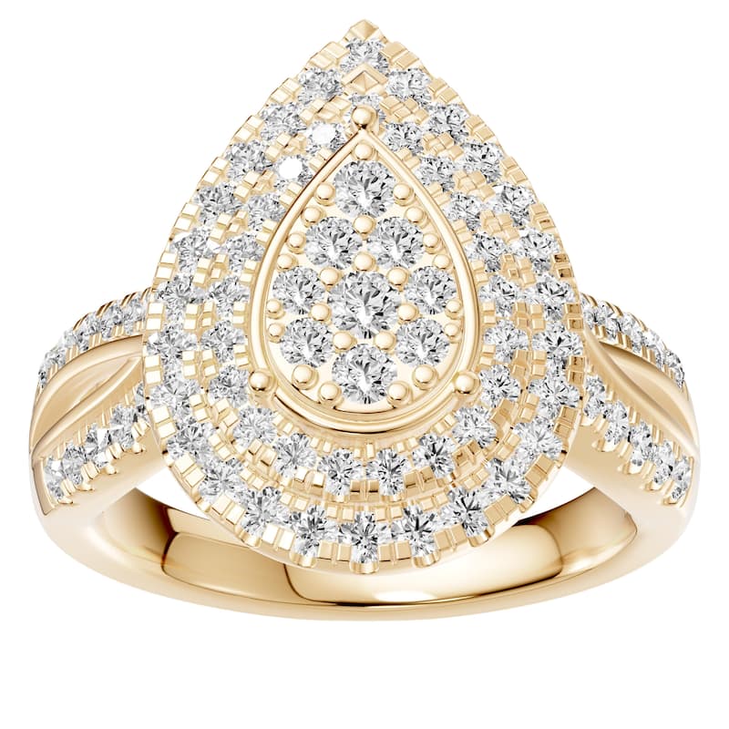 AEON Aurelia Radiance Pear 1.00ct Lab Grown Diamond Cluster Double Halo Ring - 4 - Yellow