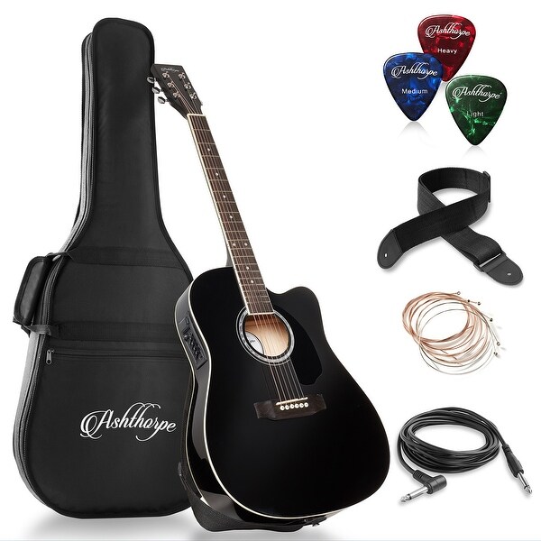 Full-Size Cutaway Thinline Acoustic-Electric Guitar with Gig Bag & EQ. Opens flyout.