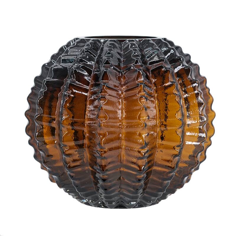 D6.7x6" Textured Round Glass Vase with Amber Finish