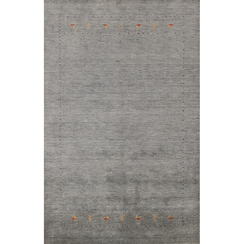 Hand Knotted Oriental 100% Wool Carpet Tribal Animal Pictorial Greys & Charcoal Gabbeh Area Rug - 7' 9'' X 5' 4''