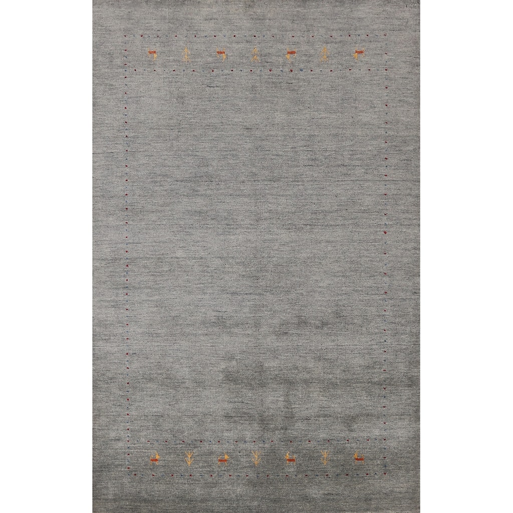 Hand Knotted Oriental 100% Wool Carpet Tribal Animal Pictorial Greys & Charcoal Gabbeh Area Rug - 7' 9'' X 5' 4''
