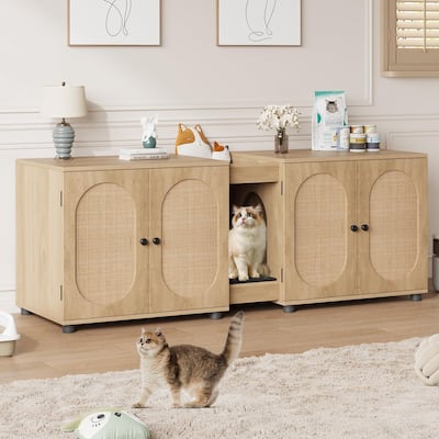 Cat Litter Box Enclosure 55.1" Double Litter Box Furniture Large Cat Box
