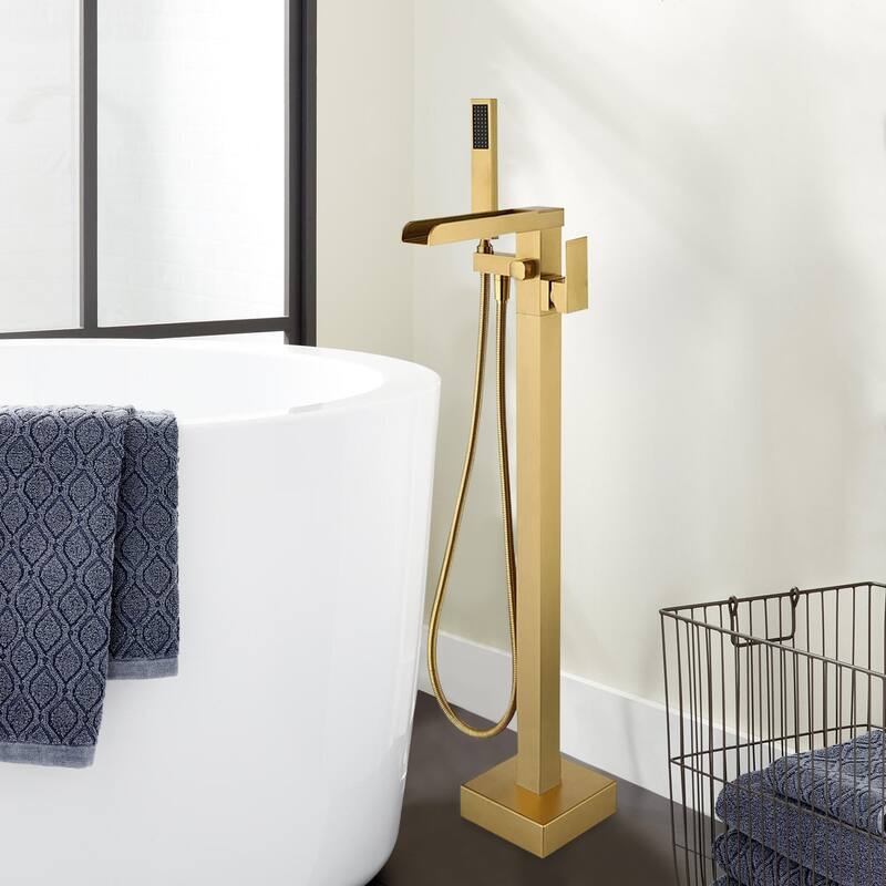 Vanityfair Floor Mount Freestanding Waterfall Bathtub Faucet Tub Filler with Hand Shower