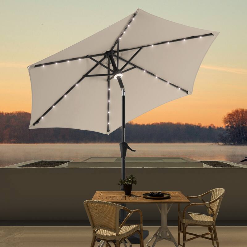 BONOSUKI Aluminum 9ft LED Patio Umbrella w/200gsm solution-dyed fabric - Beige