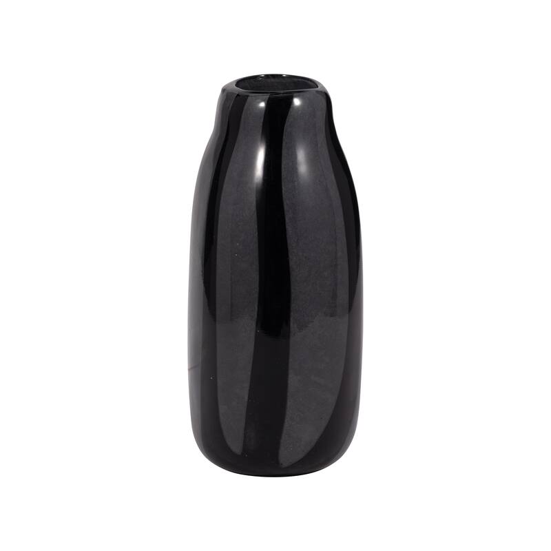 Glass Modern Striped Decorative Vase - Black