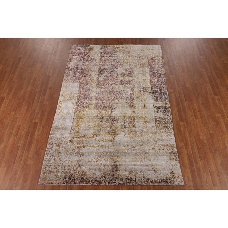 Abstract Indian Area Rug Hand-Knotted Wool Carpet - 6'0" X 9'2"