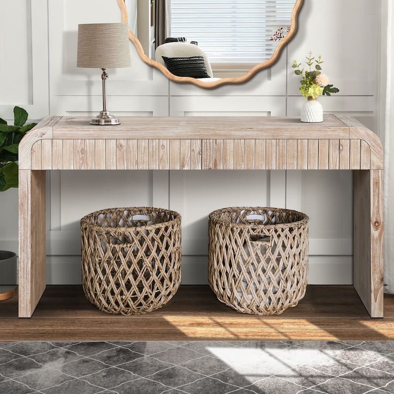 GDFStudio - Evelyn Vintage Crafted Farmhouse 59" Console Table with Two Hidden Drawers