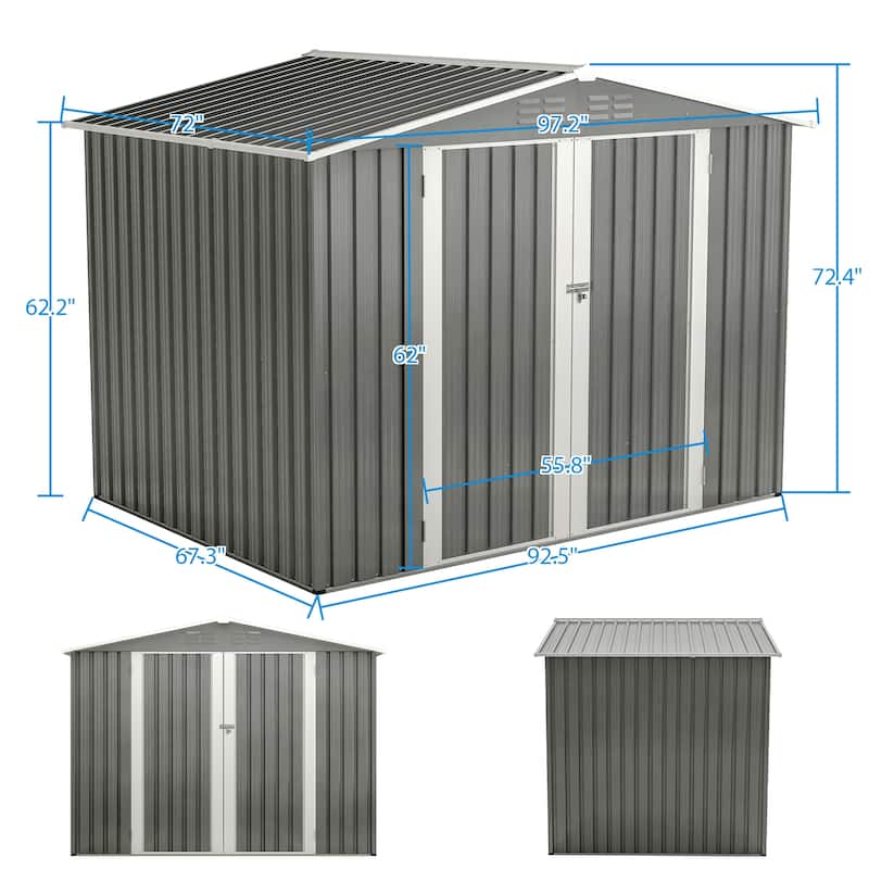 GDFStudio - Evelyn Spacious Outdoor Waterproof Tool Storage Shed with Durable Metal Frame
