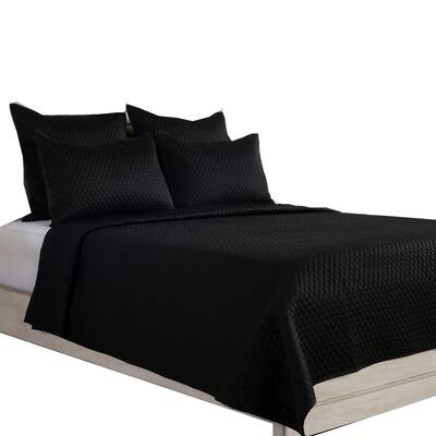 Kahn Hand Stitched Soft Sateen King Quilt, Cotton Fill and Binding, Black