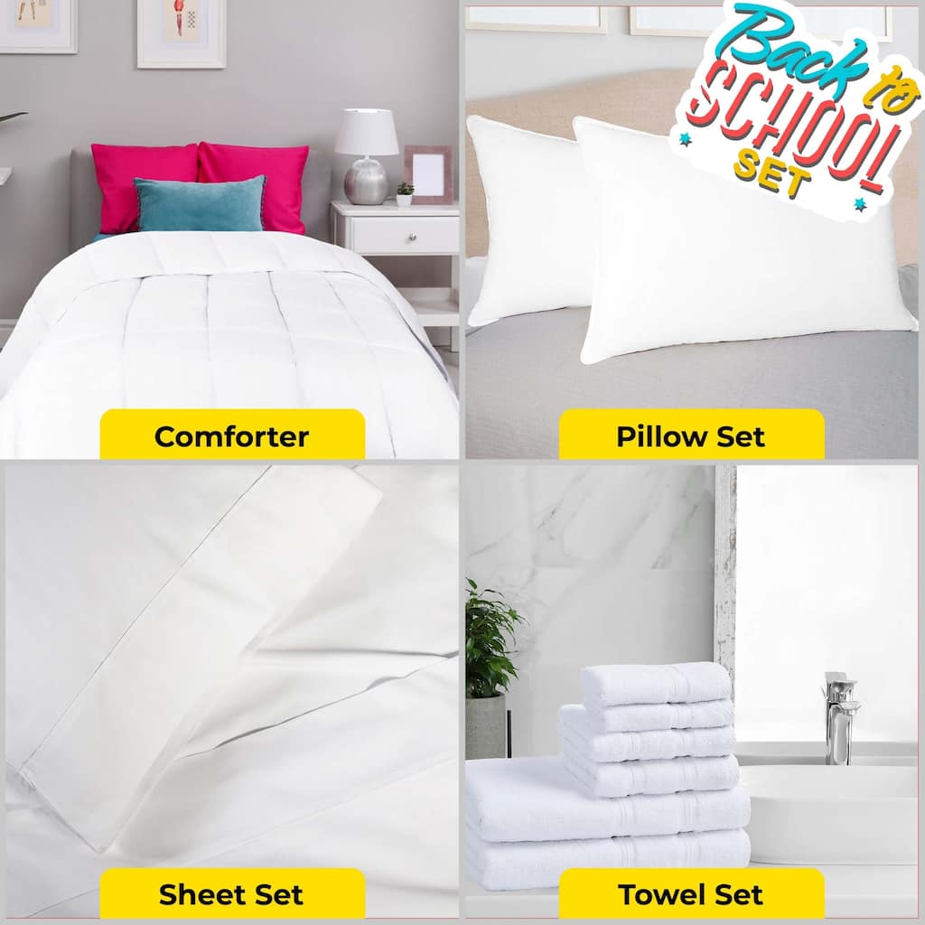 Superior Back To School Kit, Stress-Free Dorm Bundle, Twin/ Twin XL, White