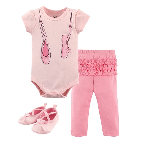 slide 1 of 1, Little Treasure Baby Girl Cotton Bodysuit, Pant and Shoe 3pc Set, Ballerina 0-3 Months - Ballerina