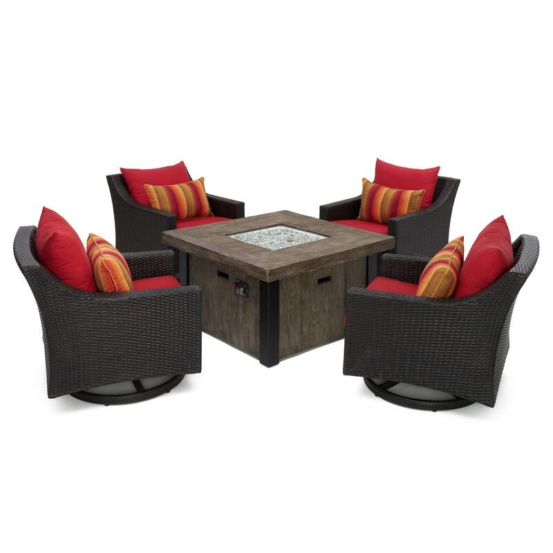 Deco 5 Piece Sunbrella Outdoor Patio Motion Fire Chat Set