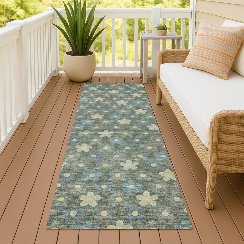Machine Washable Indoor/ Outdoor Floral Kechi Chantille Rug - Basil - 2'3" x 7'6"