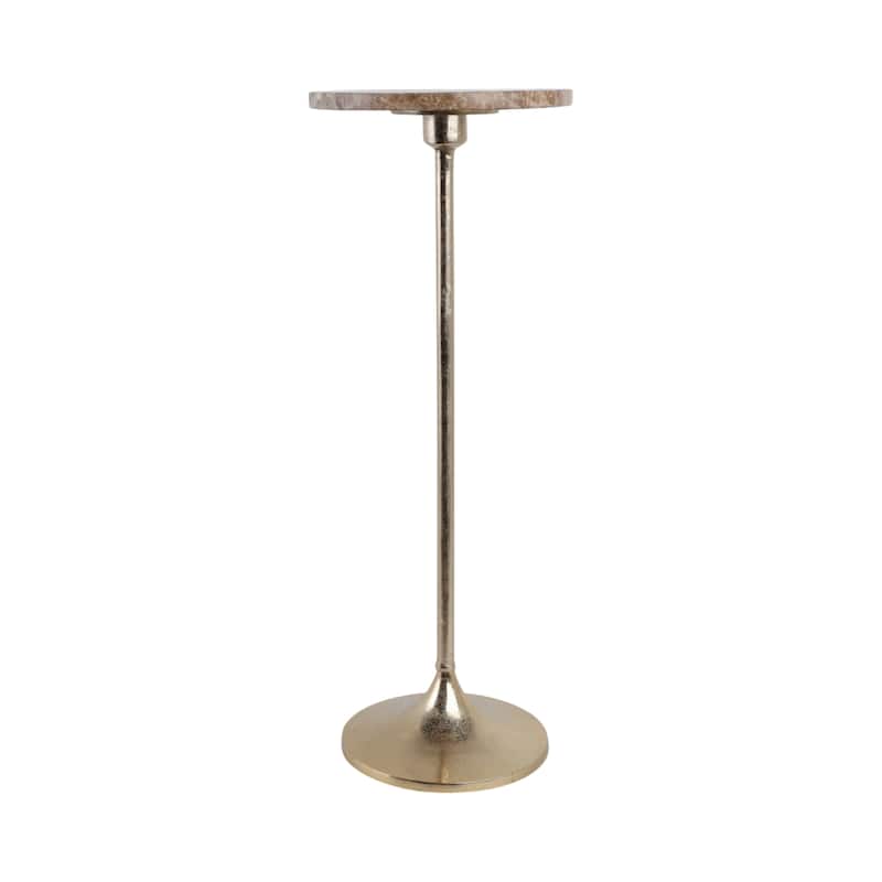 Metal Base Marble Top Modern Glam Accent Table Round Silhouette