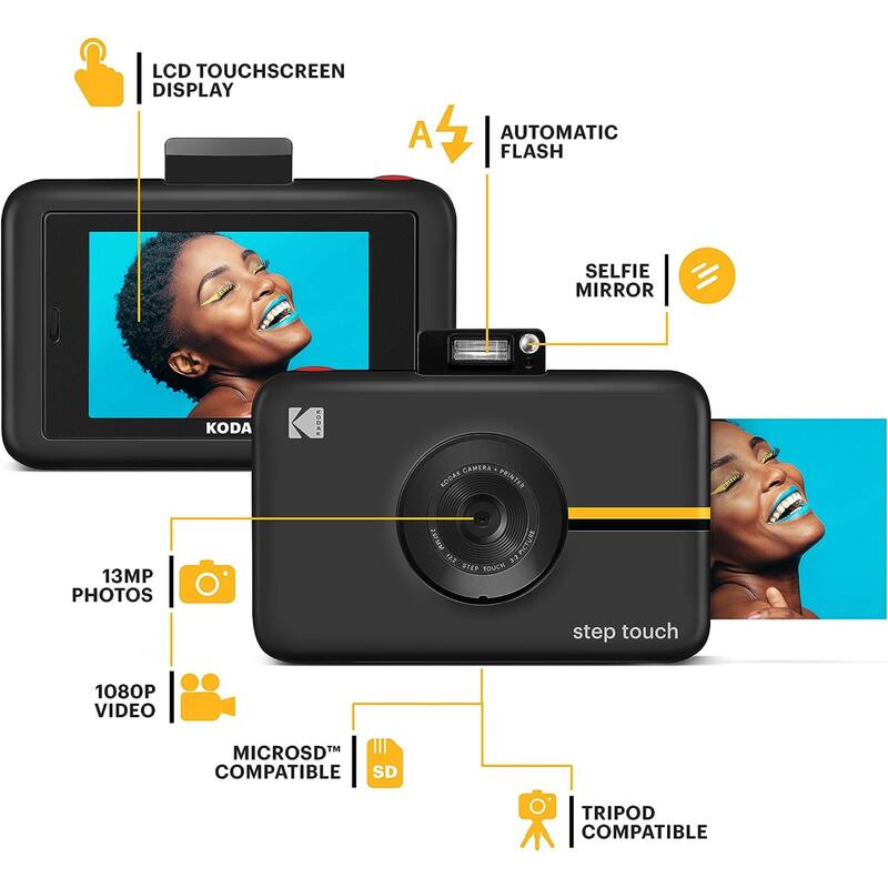 Kodak Step Touch 13MP Instant Camera Go Bundle with Zink Photo Paper and Camera Case - Black - N/A