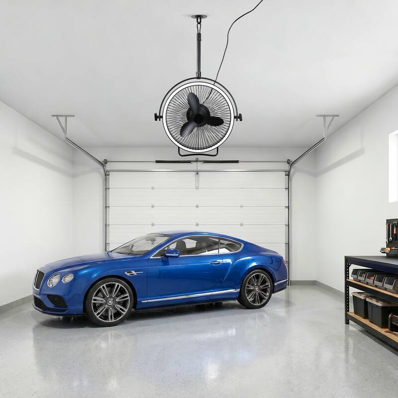 20" Matte Black Rotatable Covered Outdoor Garage Ceiling Fan with Light and Remote