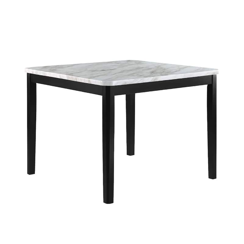 Pazy Counter Height Table, 48 Inch White Faux Marble Top, Black Legs