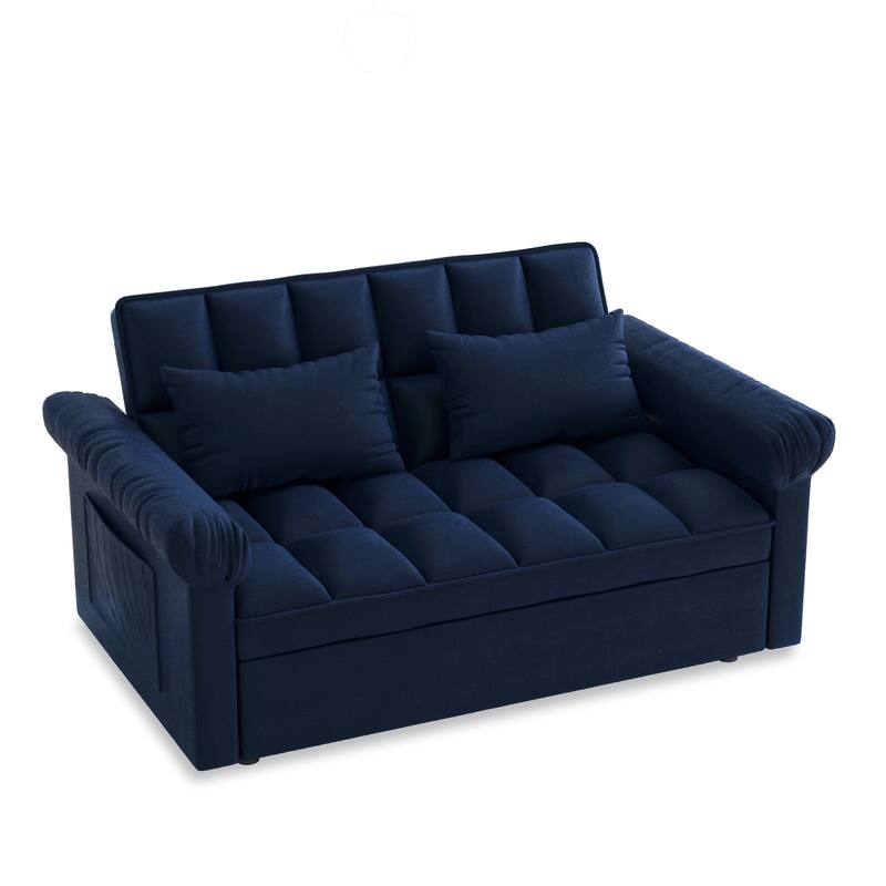 3 in 1 Convertible Sleeper Sofa Bed, Futon Couches with Pillows and Side Pocket, Small Loveseat with Adjustable Backrest