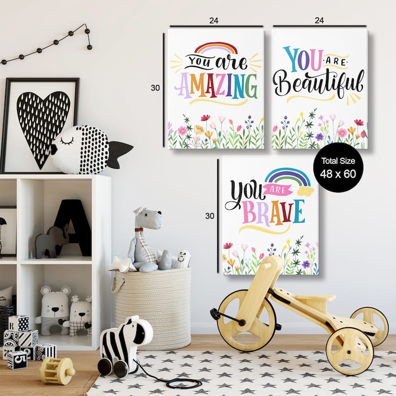Stupell Confidence Sentiments with Florals Canvas Wall Art Design By Kim Allen (Set of 3)