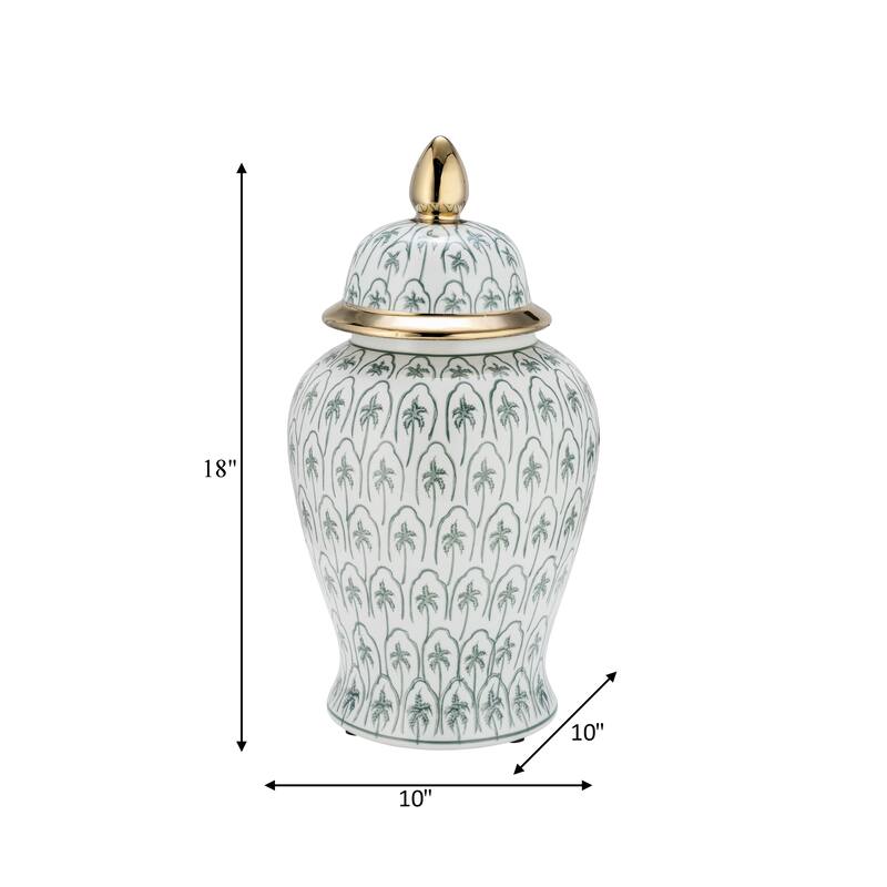 Sagebrook Home Modern Tropical Ceramic Jar with Coastal Palm Trees