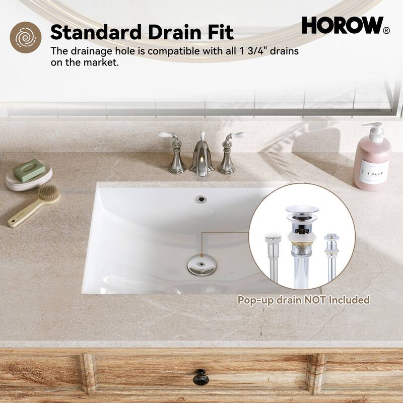 HOROW 21.6 in. Rectangular Undermount Ceramic Bathroom Sink in White with Overflow