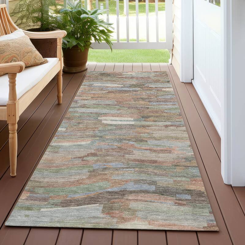 Machine Washable Indoor/ Outdoor Abstract Rock Chantille Rug - Copper - 2'3" x 7'6"