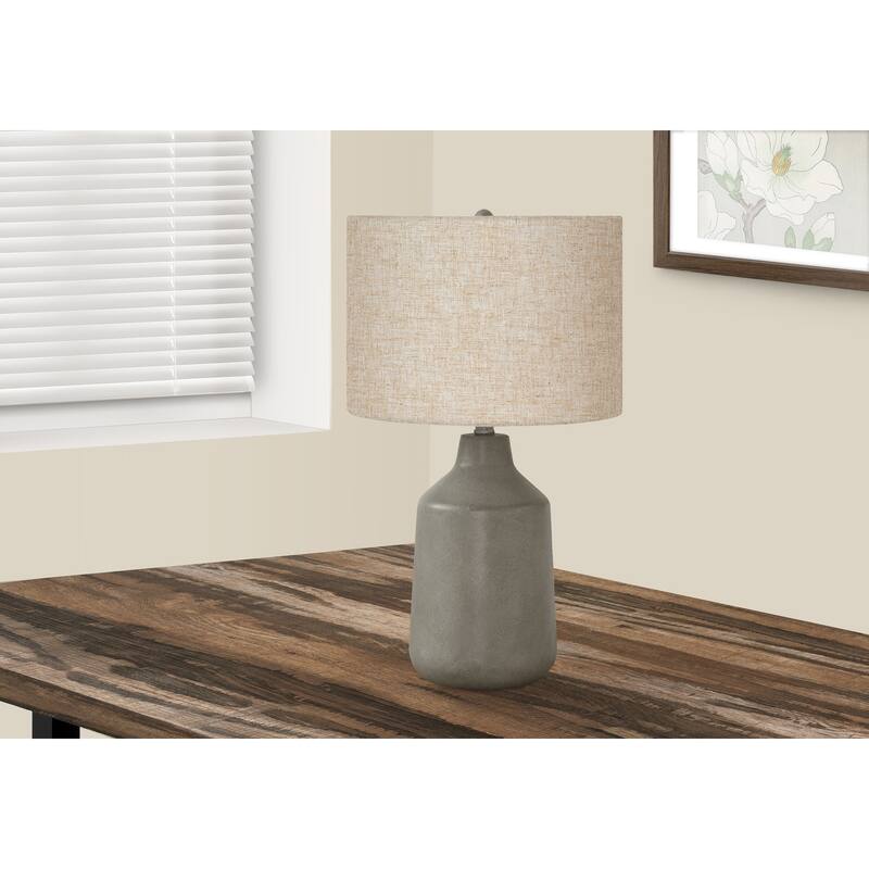 Lighting, 24"h, Table Lamp, Grey Concrete, Beige Shade, Contemporary