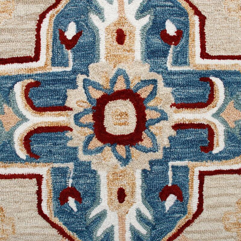 Sevita Beige/Blue Medallion Round Area Rug