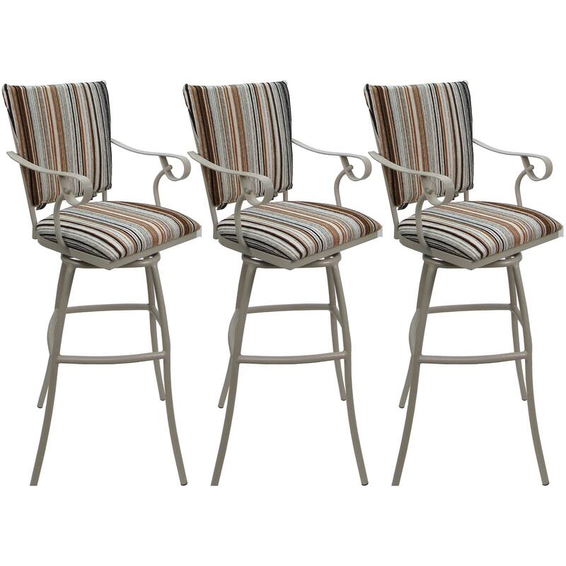 Set of 3 Outdoor Indoor Bar Stool Counter Extra Tall - Jenna PB Arms - Driftwood Neutral - Beige - Counter Height