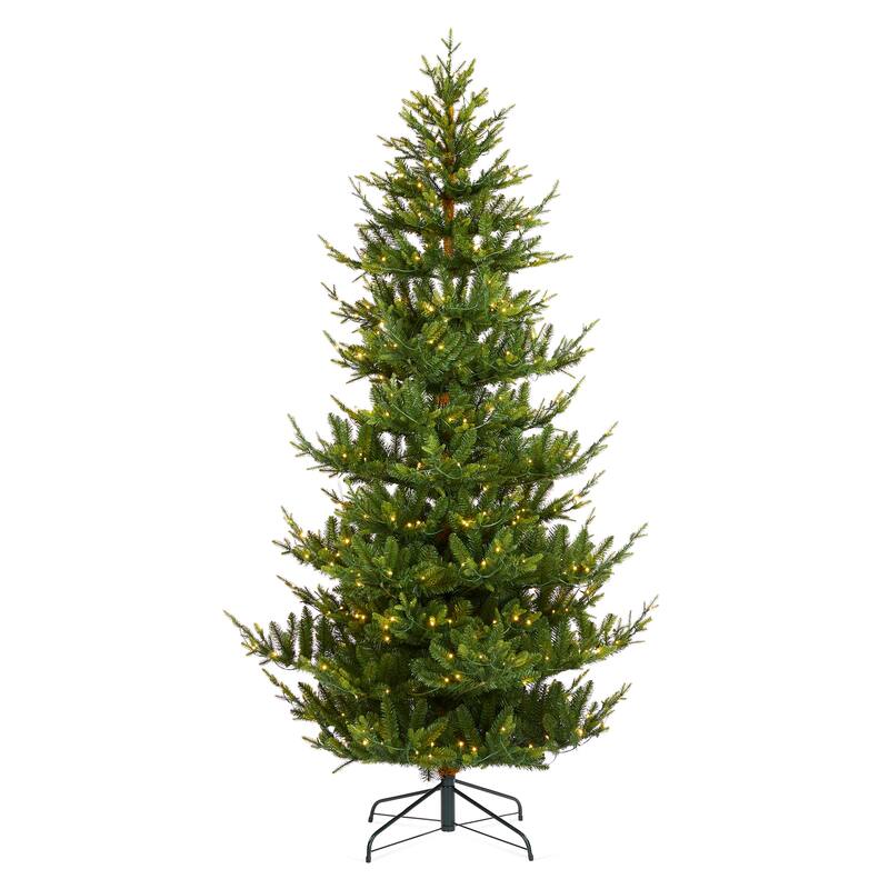 Glitzhome 7.5ft/9ft Pre-Lit Green Upward Slim Fir Artificial Christmas Tree with Foot Pedal Remote Control