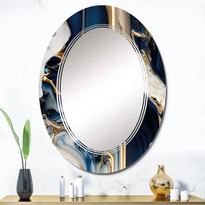 Designart 'Abstract Geode Waves Blue V' Printed Modern Waves Wall Mirror - 24in.x36in.