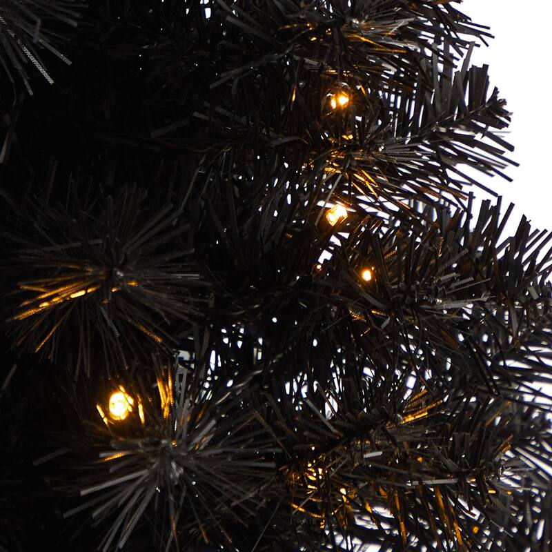 2ft. Black Artificial Christmas Tree with 35 LED Lights & 72 Branches - Bold Modern Holiday X-Mas Décor