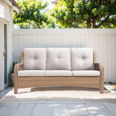 Pocassy 3-Seat Sofa Wicker Sofa Yellow-Beige - Yellow