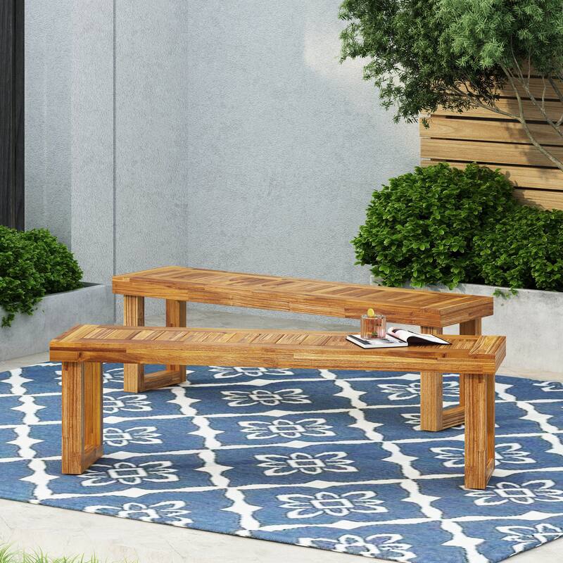 Set of 2 Dining Bench Leisure Bench, Wooden Patio Bench Corridor Bench