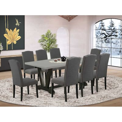 Kitchen Table Set with 8 Chairs - Modern Dining Room Set - Hardwood Kitchen Set - Rectangular Table