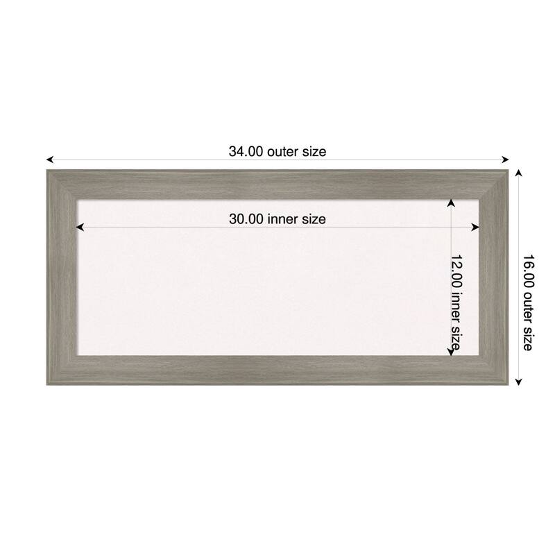 Grand Greywash Narrow Framed Cork Board - Bulletin Board, Organization Board, Pin Board - White - 34 x 16 in