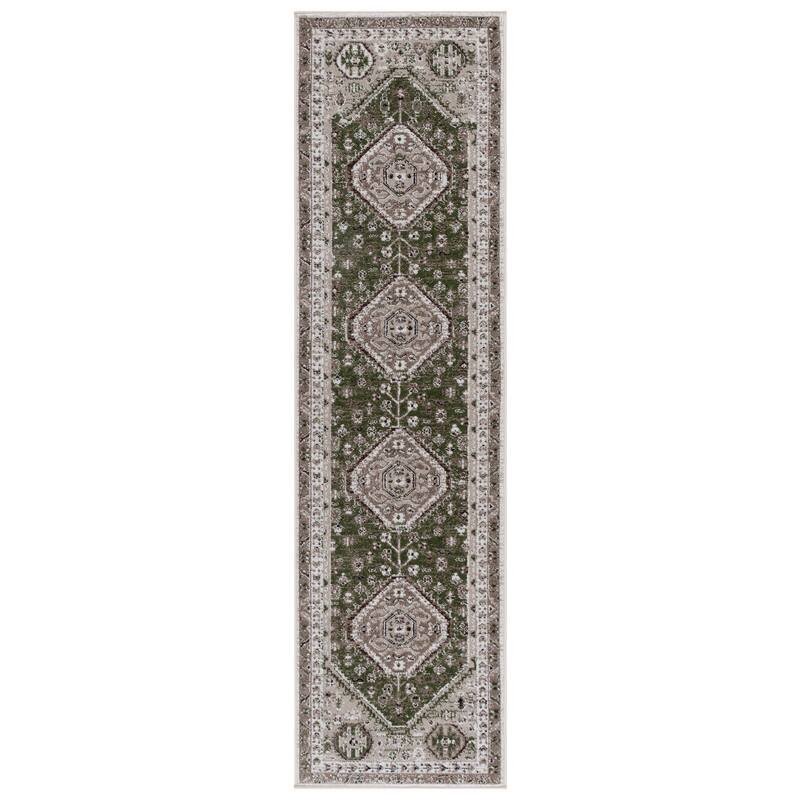 SAFAVIEH Bayside Machine Washable Surmeli Shabby Chic Rug - 2'2" x 8' Runner - Green/Ivory
