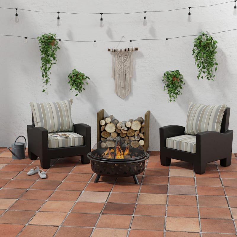 Sunbrella 24" x 47" Gray Stripe Outdoor Deep Seat Cushion Set with Welt - 46.5'' L x 24'' W x 6'' H - Milano Char
