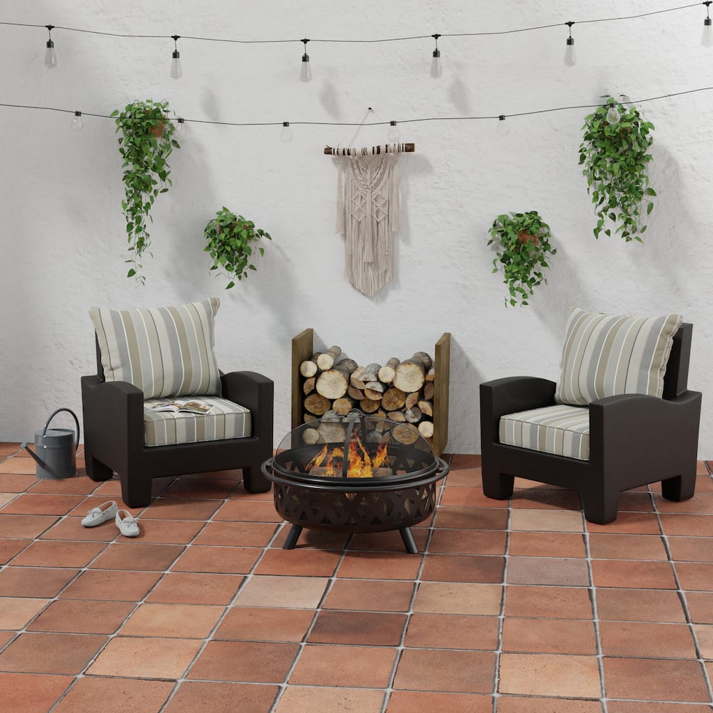 Sunbrella 24" x 47" Gray Stripe Outdoor Deep Seat Cushion Set with Welt - 46.5'' L x 24'' W x 6'' H