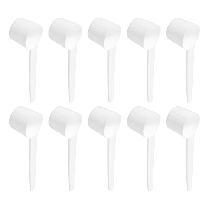 10Pcs Plastic Measuring Spoons Powder Scoops Spoon Flat Bottom, 5g White
