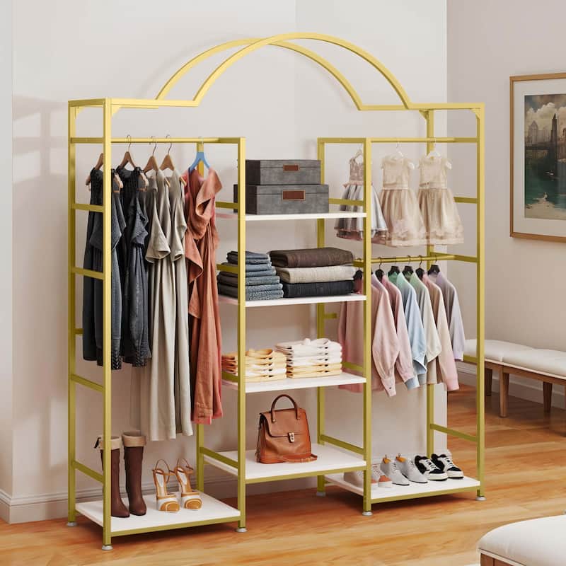 Moasis 4-Tier Garment Rack Wardrobe with 3 Hanging Rods and 6 Shelves,Heavy Duty Clothes Rack with Storage Shelves