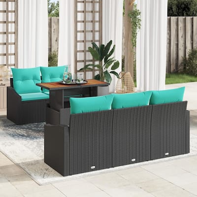 vidaXL 6 Piece Garden Sofa Set with Cushions Black Poly Rattan - 70.1×24.4×27.2