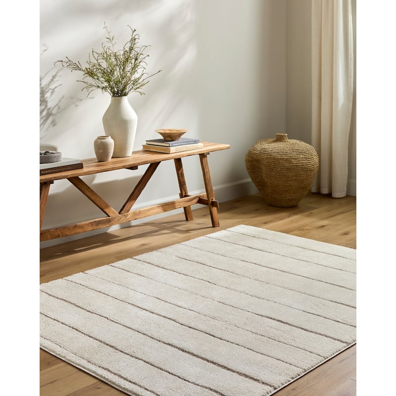 Livabliss x Our PNW Home Cascade Global Striped Area Rug - 6'7" x 9' - Striped Ivory/Taupe