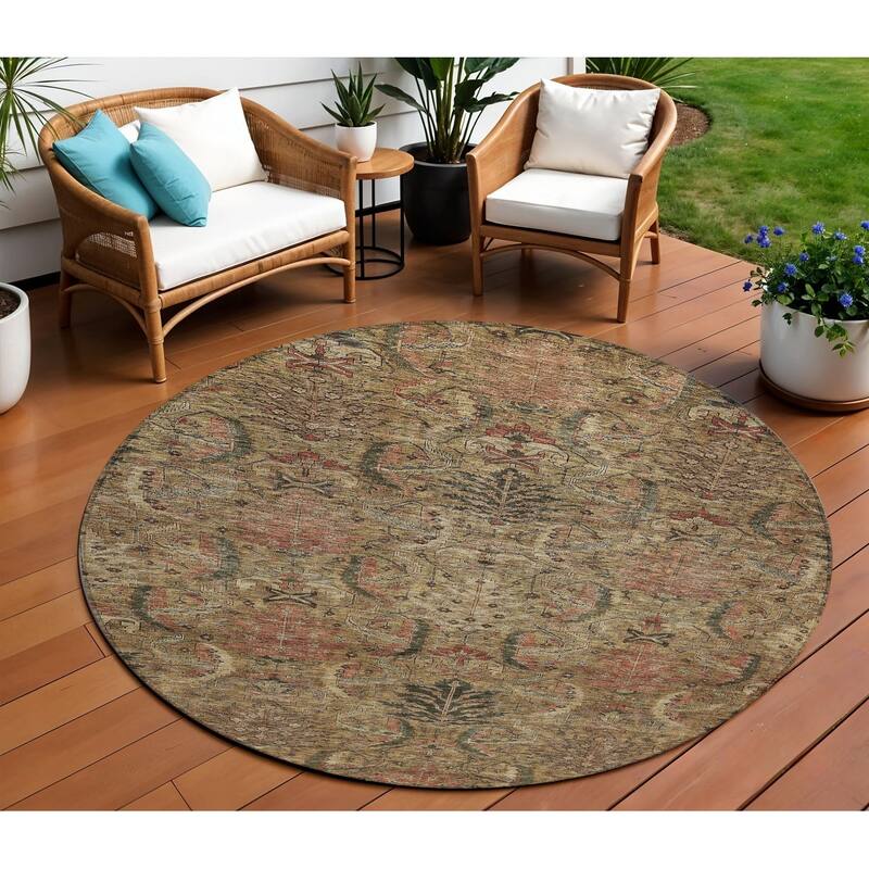 HomeRoots Damask Transitional Rectangle Outdoor Rug - 8' Round
