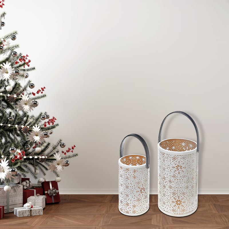 Christmas Metal Cutout Lantern Set Of 2 Snowflake - N/A
