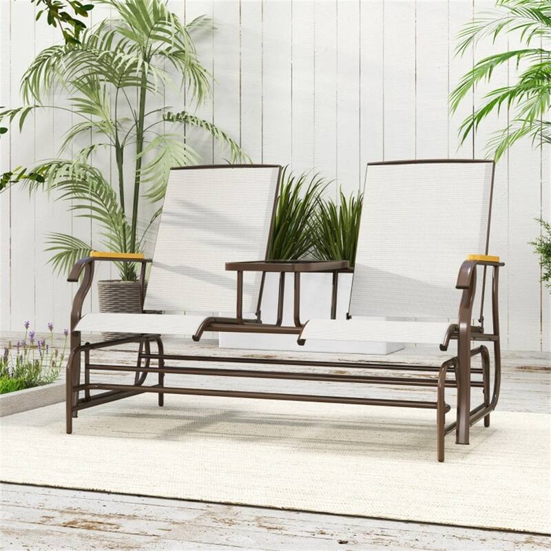 Steel Mesh Loveseat Rocking Glider Chair with Table - 57.75" W x 32.25" D x 38.5" H